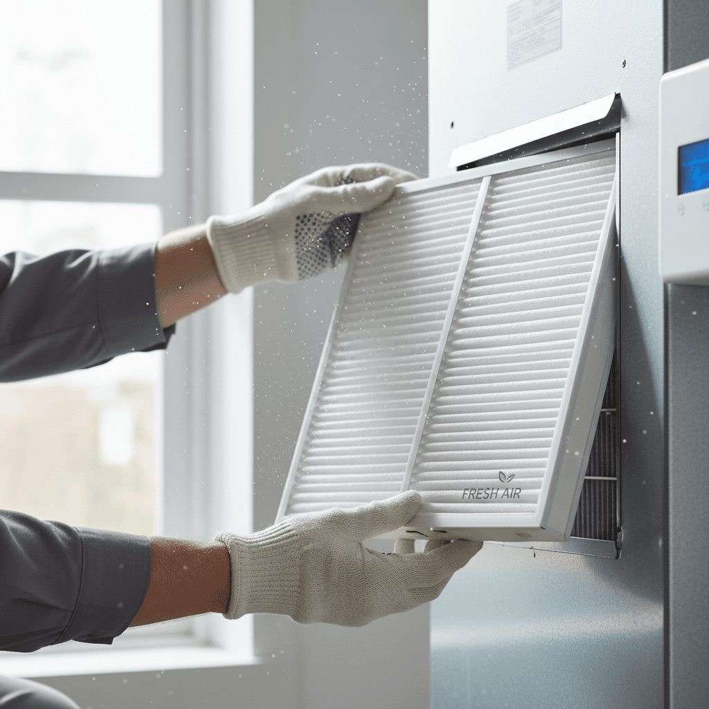 HVAC technician installing premium air quality filter