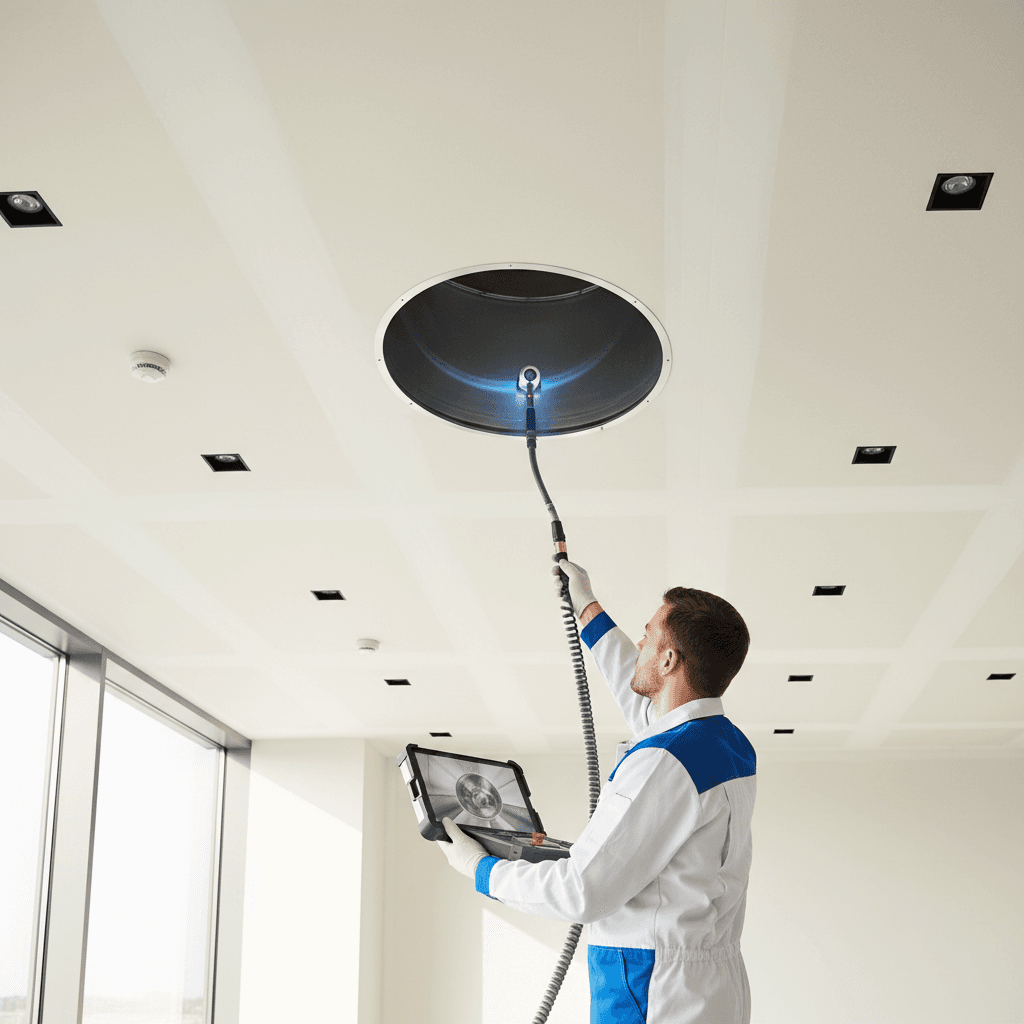 Professional air duct inspection using video probe camera