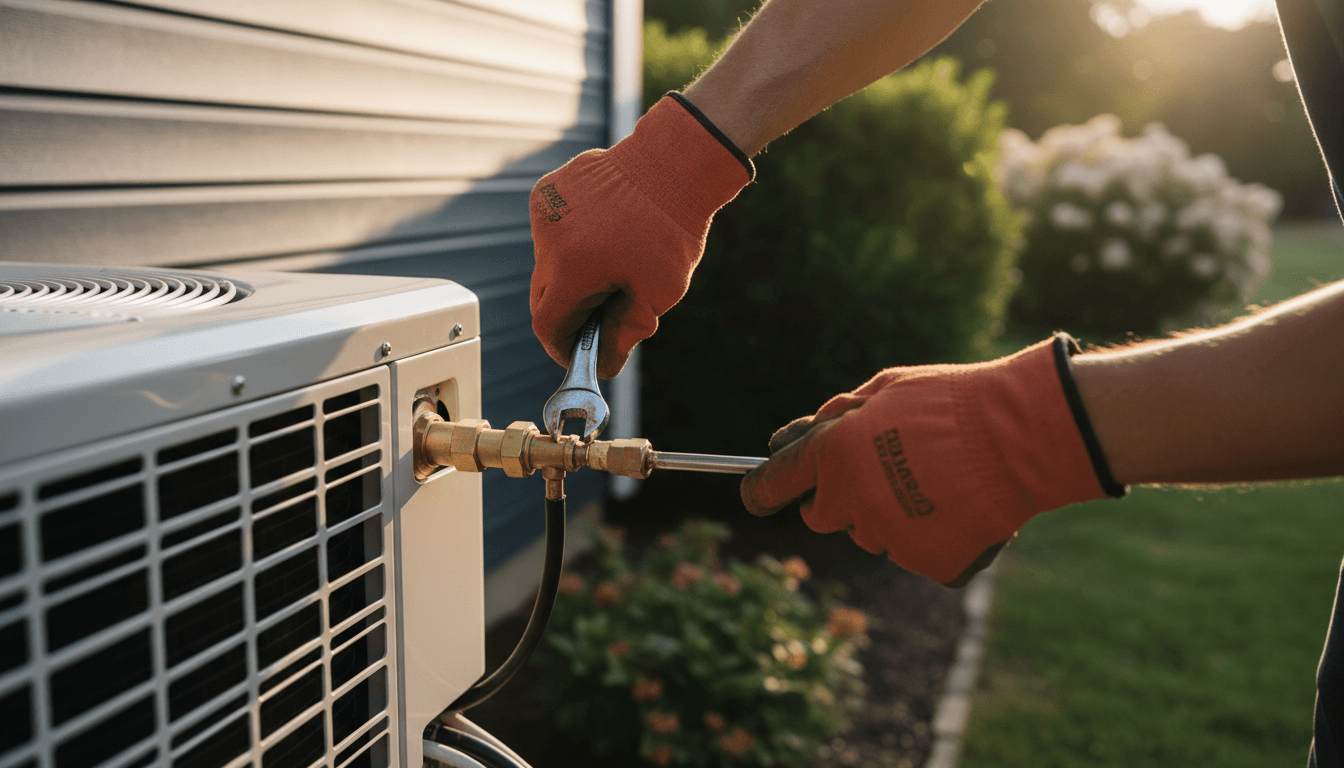 HVAC technician installing a residential heating and cooling system