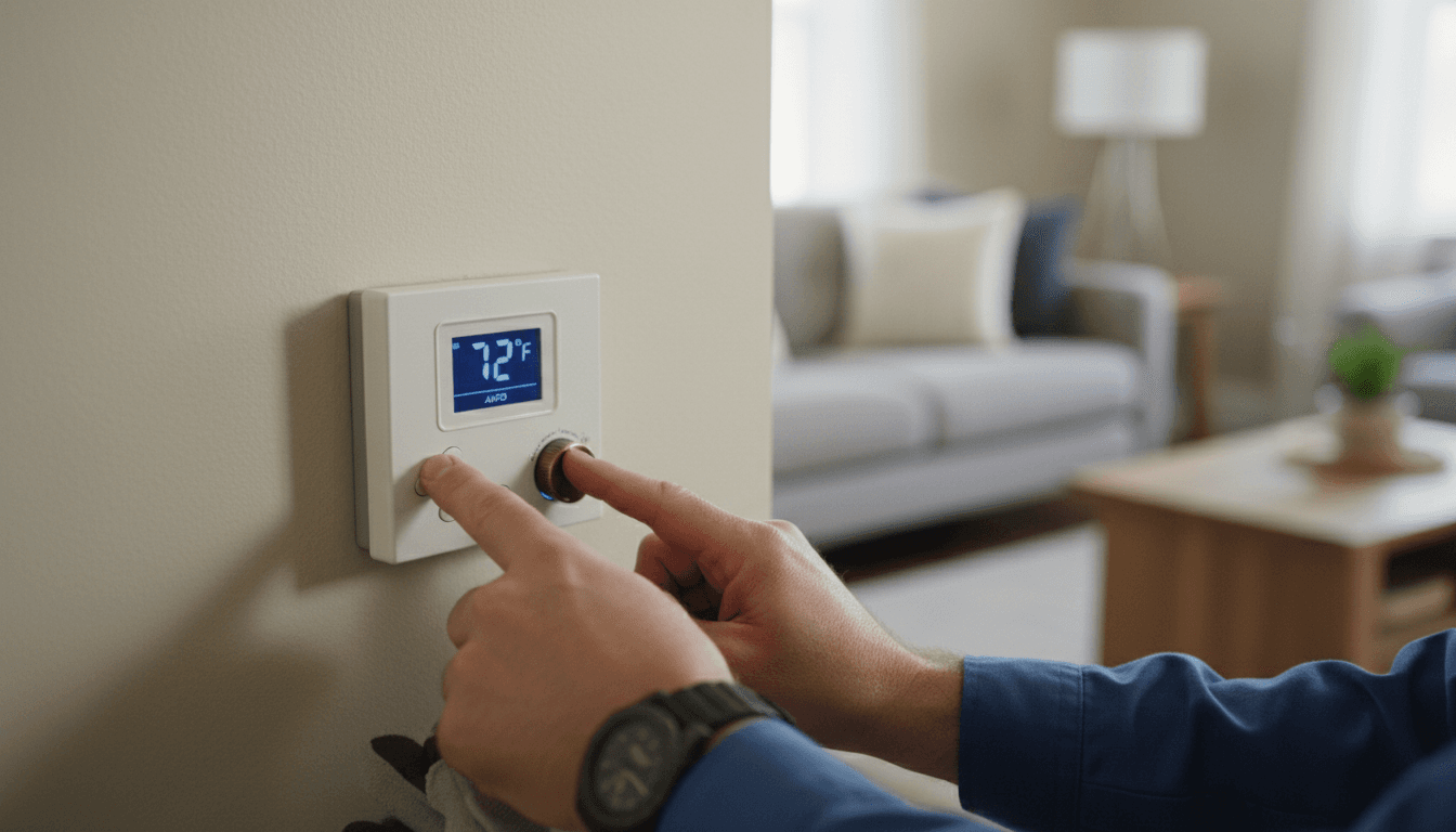 HVAC technician adjusting residential thermostat